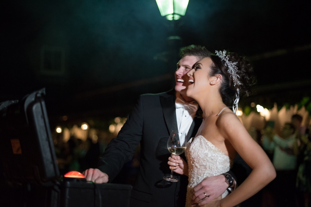 Bride and Groom watching the wedding fireworks