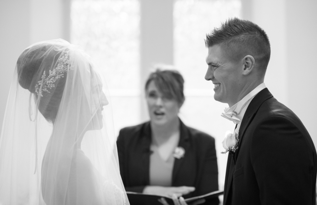 Bride and groom saying their wedding vows