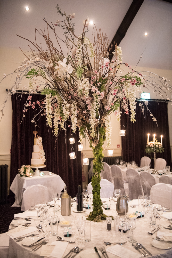 Flowers on the centre of each table for the Brooklodge wedding