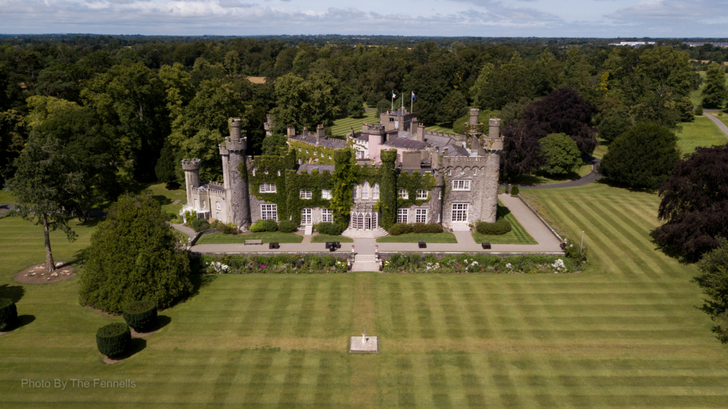Aerial photo of Luttrellstown castle for the home and away wedding in Ireland