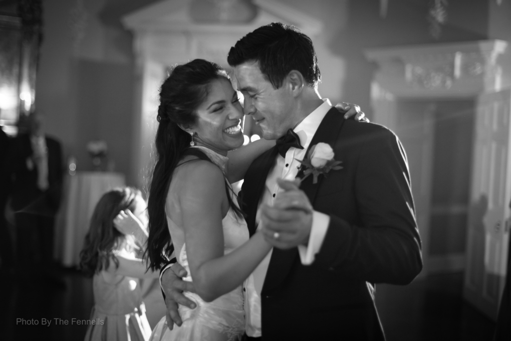 Sarah Roberts and James Stewart dancing their first dance at their wedding