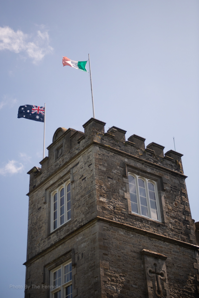 Australia and Ireland flag flying on top of Luttrellstown Castle for the home and away wedding