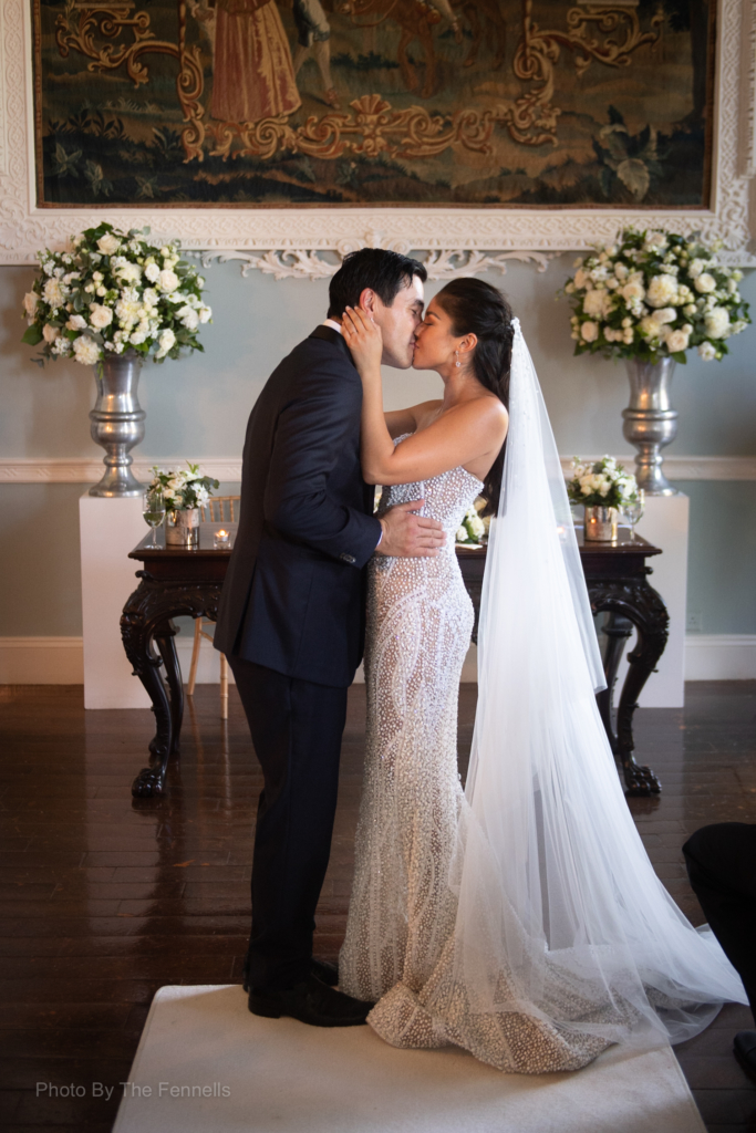 James Stewart and Sarah Roberts first kiss at their wedding