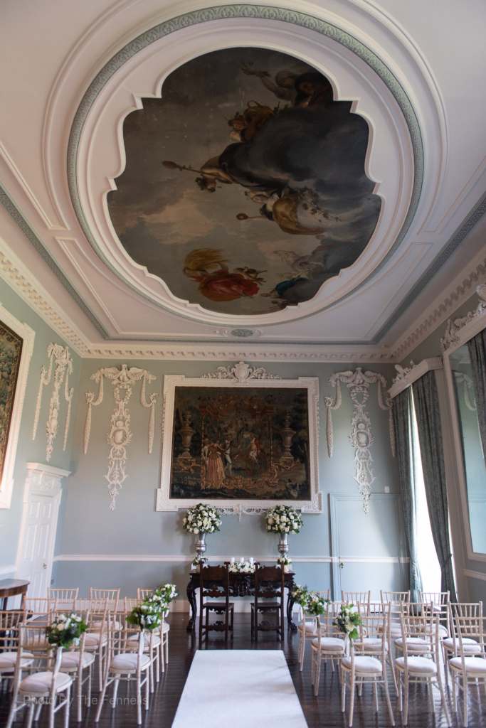 Wedding ceremony room set up for the home and away wedding at Luttrellstown Castle