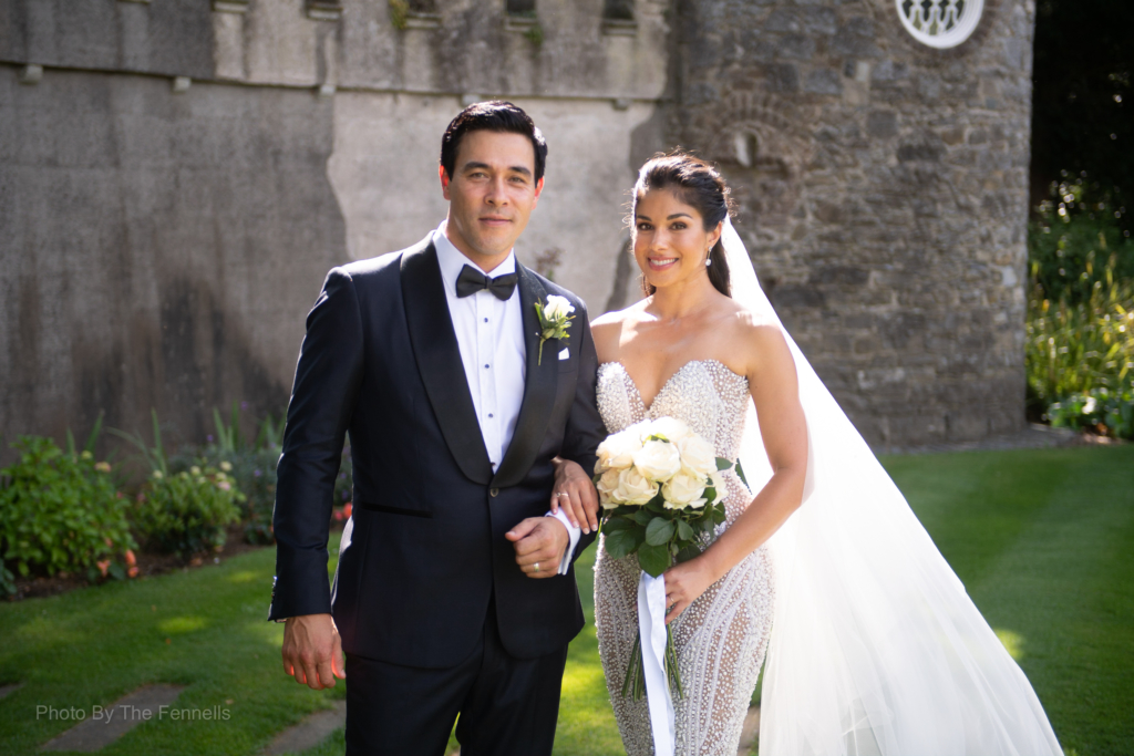 Sarah Roberts and James Stewart on their wedding day at Luttrellstown Castle