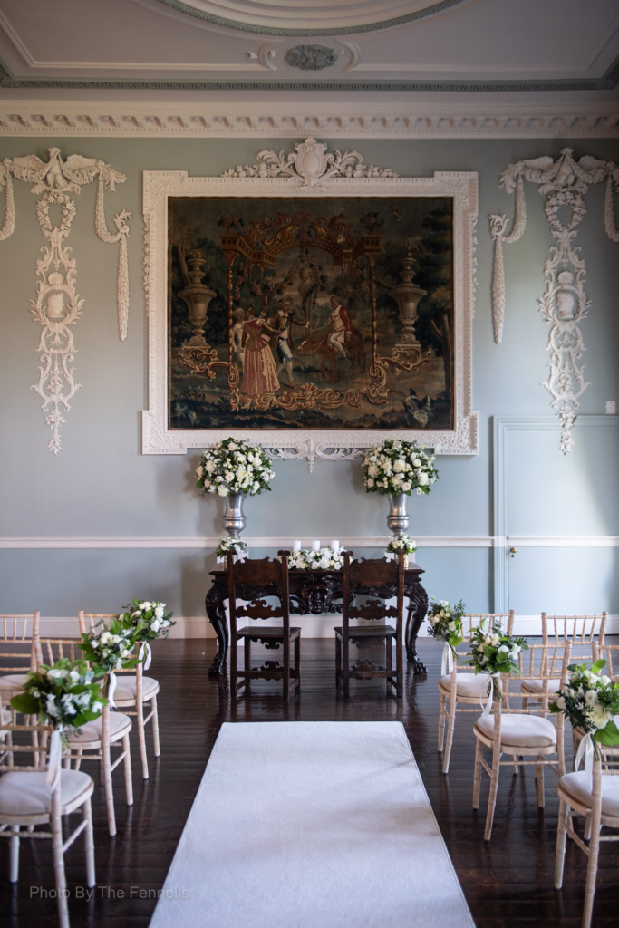 Wedding ceremony room set up for the home and away wedding at Luttrellstown Castle