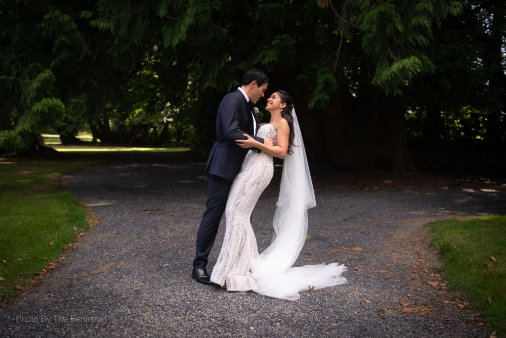 James Stewart and Sarah Roberts dancing together on the grounds of Luttrellstown Castle