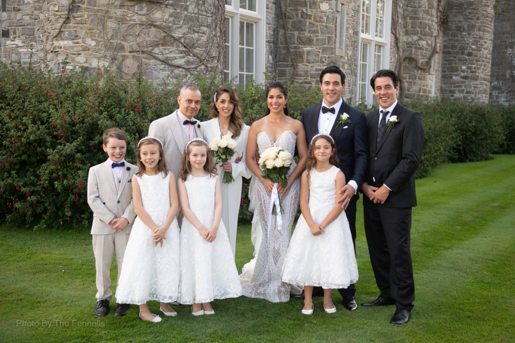 Sarah Roberts and James Stewart with their bridal party