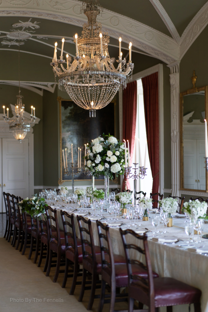 The dinner reception room for the home and away wedding at Luttrellstown Castle