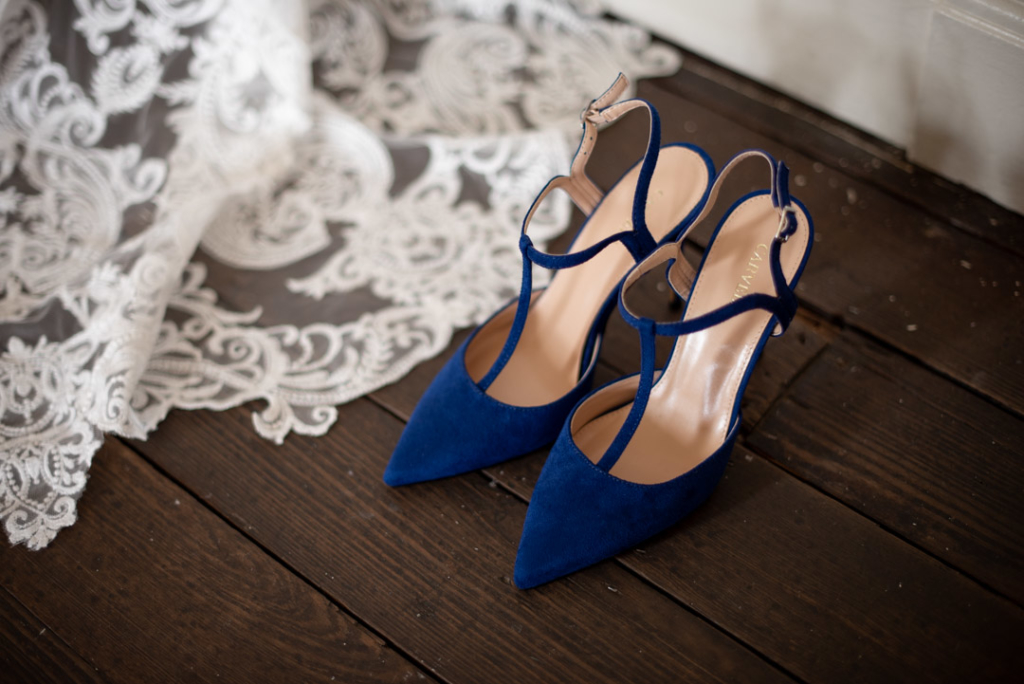 Brides blue wedding shoes