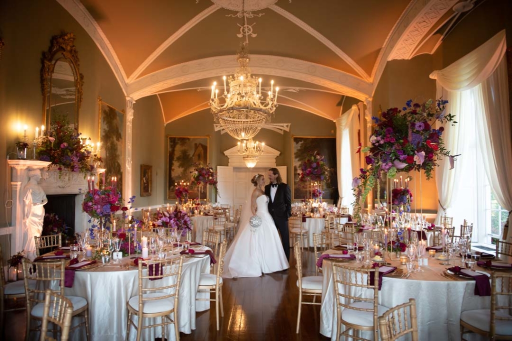 couple in wedding reception room at their Luttrellstown castle wedding in ireland