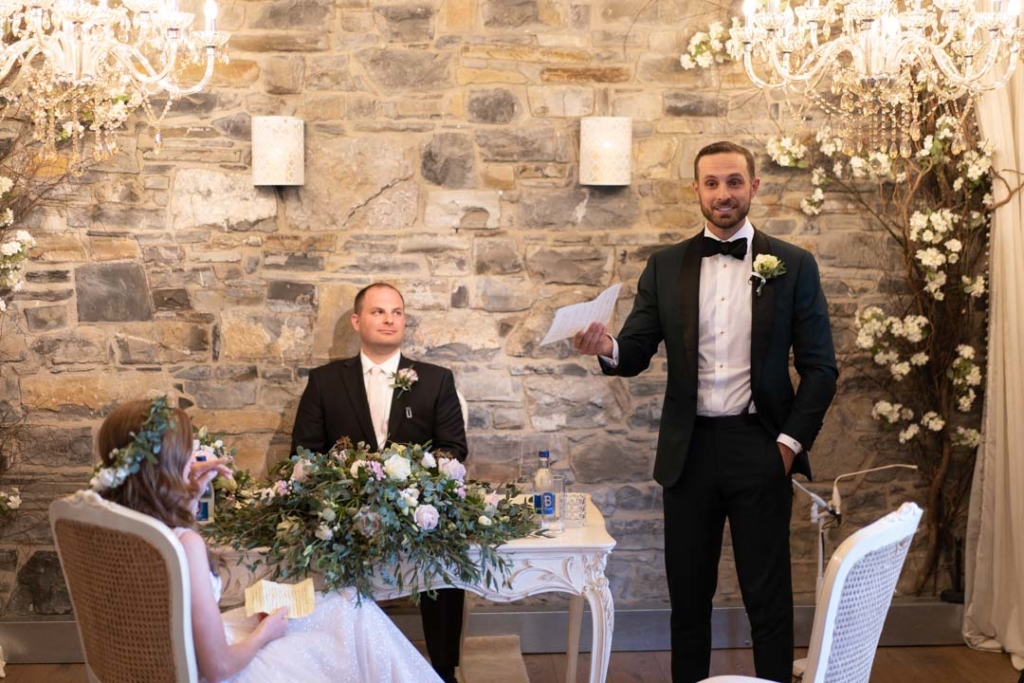 Groom giving speech during wedding ceremony at Ballymagarvey