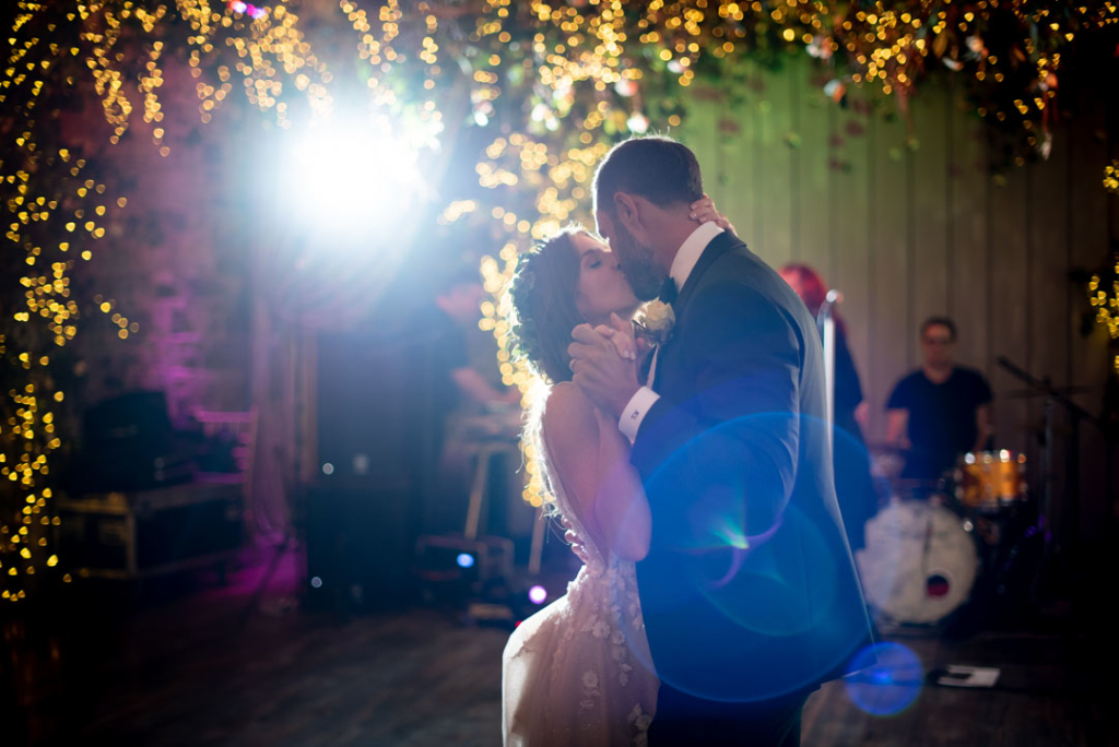 Bride and Groom kissing during their first dance at their Ballymagarvey wedding