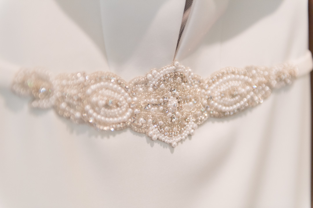 Embellished detail on wedding dress