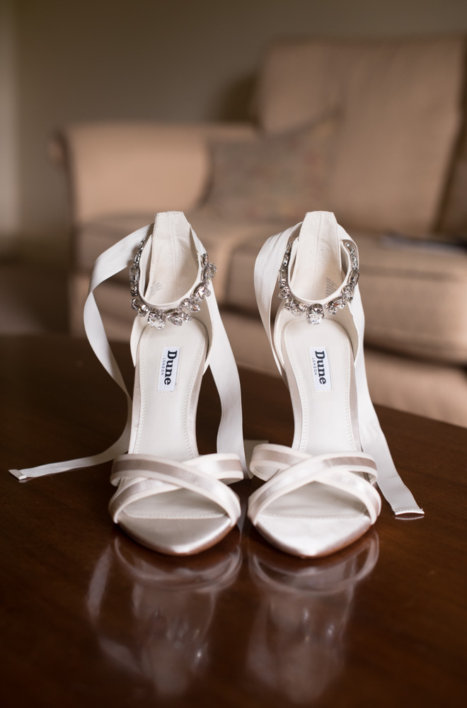 Brides wedding shoes from Dune with diamantés
