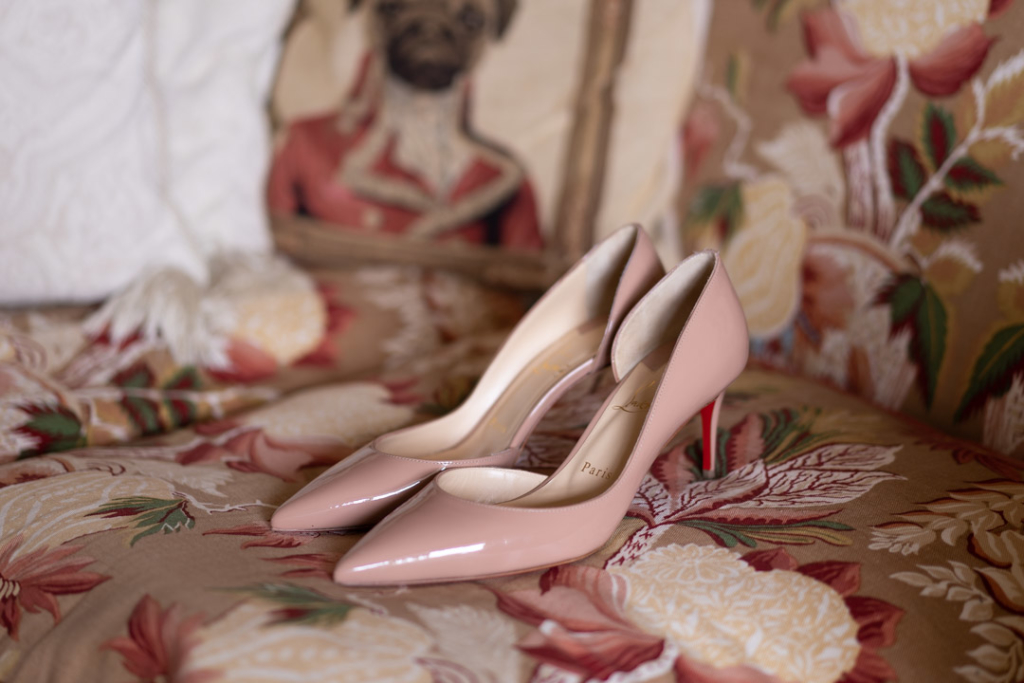 Brides Christian Louboutin pink wedding shoes