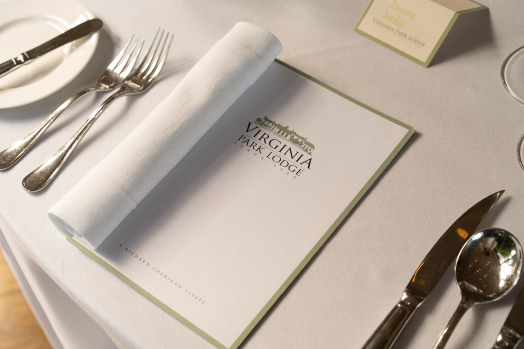 The wedding food menu by michelin star chef Richard Corrigan at the Virginia Park Lodge wedding